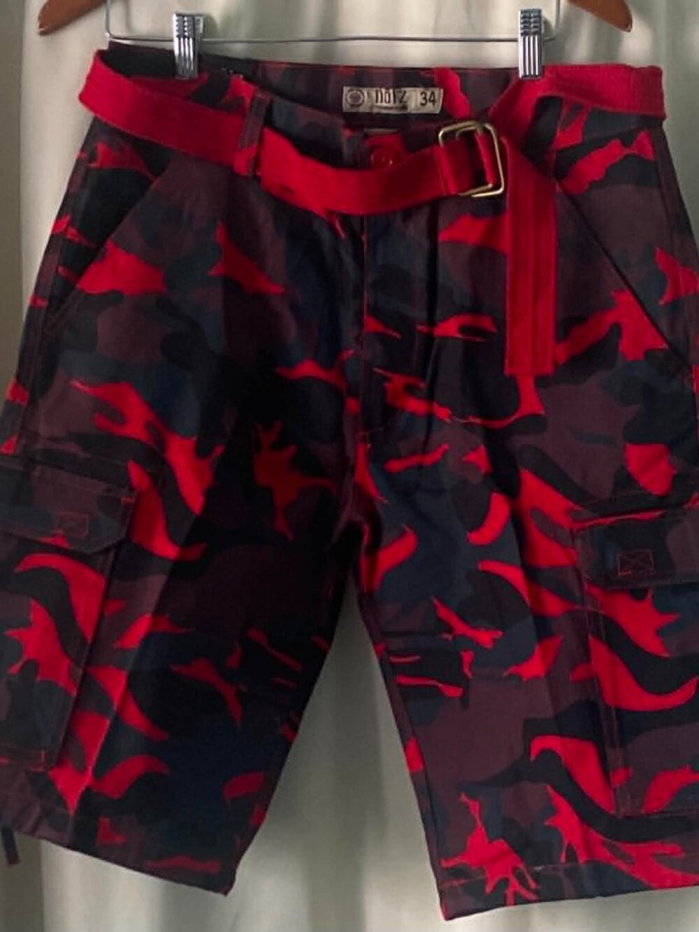 NWT Noiz Red Camo Cargo Shorts Belted Utility Streetwear Men's 34